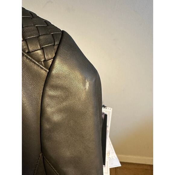 Cole Haan asymmetrical collarless black leather Jacket 100% Lamb Skin Size L - Picture 6 of 9